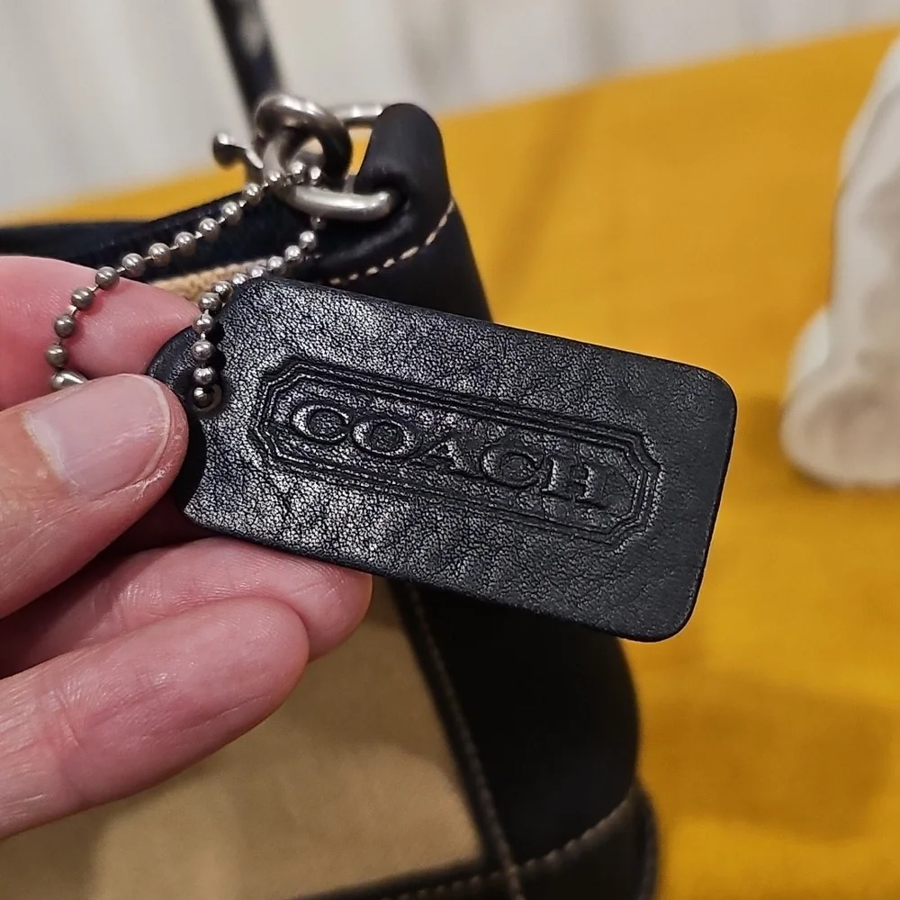 Coach Linen & Navy Leather Vintage Pochette A0C-6115 EUC